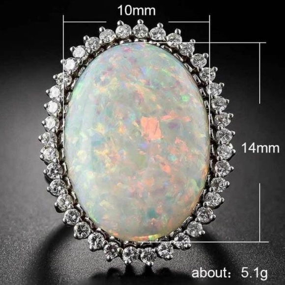 ¥ NEW HUGE OPAL DIAMOND 925 STERLING SILVER RING - Picture 2 of 5